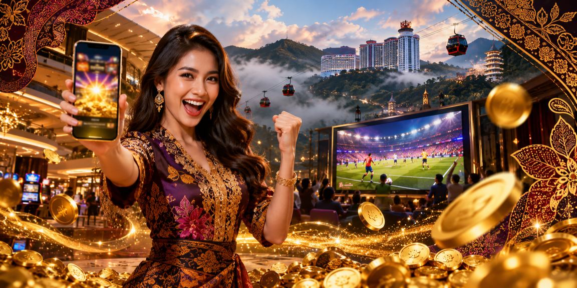 Pemain menggunakan aplikasi kasino puss888slot dengan pakaian batik di Genting Highlands
