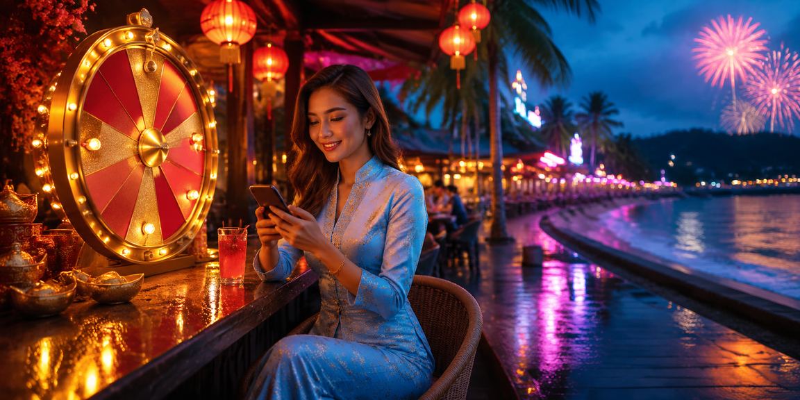Pemain wanita berbaju kurung di Langkawi menggunakan telefon untuk akses permainan dalam talian