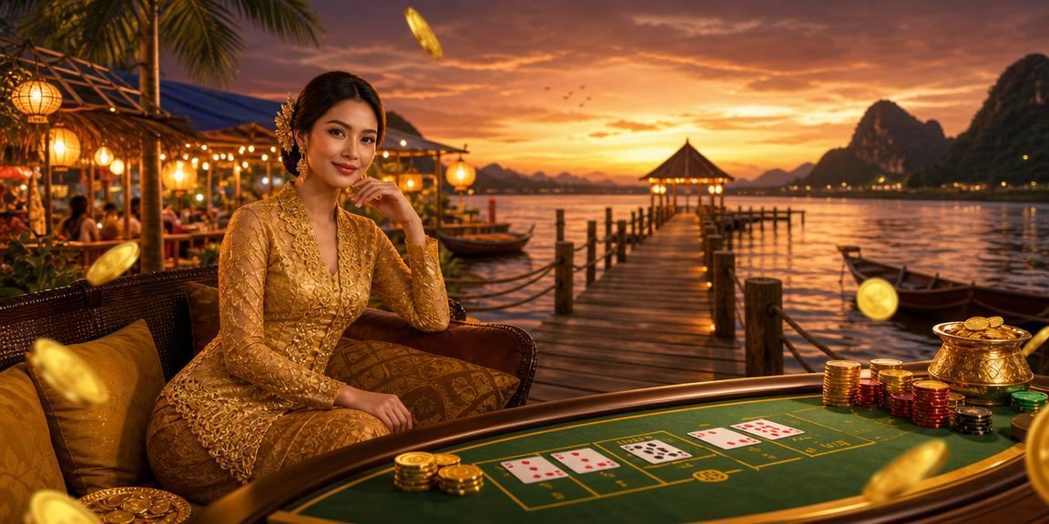Jadual permainan baccarat tradisional Malaysia dengan pemain berkebaya